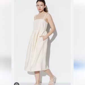 Uniqlo Cream Midi Sundress with Tie Straps